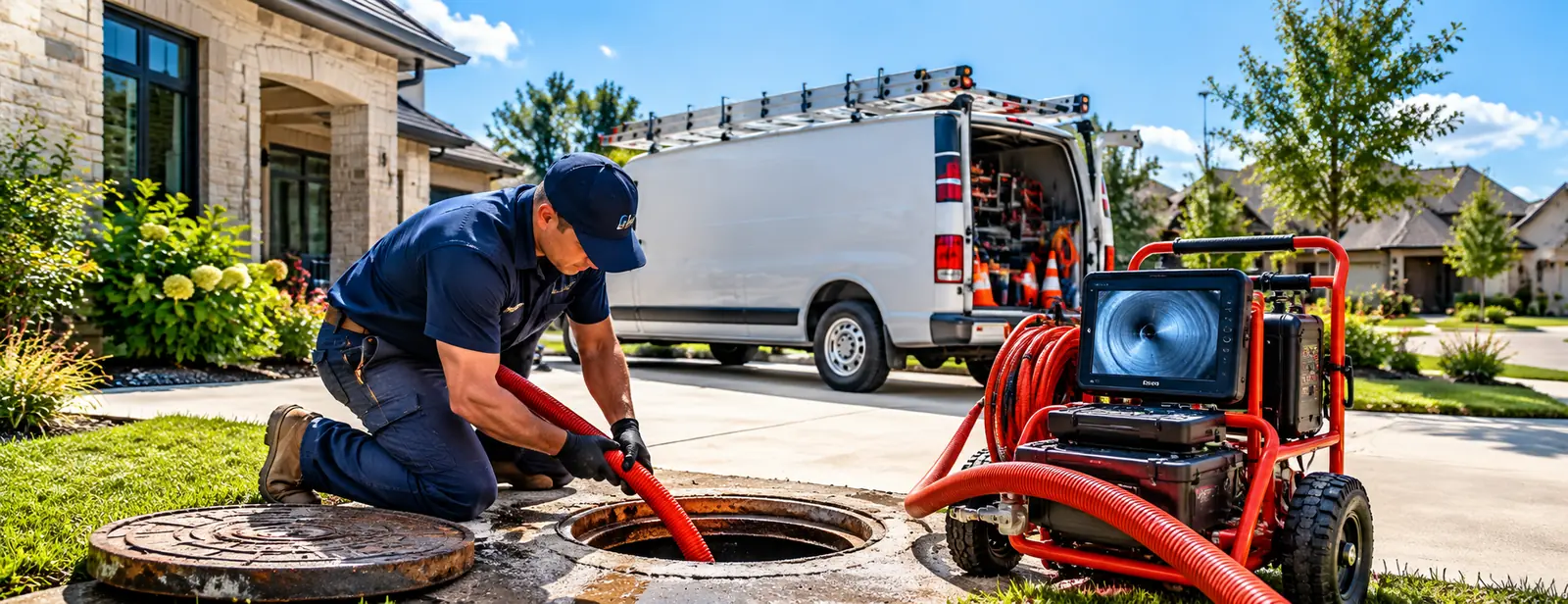 Plumbing and drain cleaning equipment at a Houston-area home